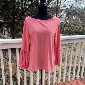 J Crew red and white candy Striped Bell-Sleeve Top - size XL 100% cotton